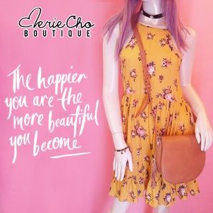 Summer Floral Yellow halter dress